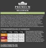 Dehner Premium Katzenfutter Sensitive Multipack, Nassfutter, für Ernährungssensible Katzen, er 4 x Huhn / Rind / Pute, 12 x 100 g pose (1,2 kg)