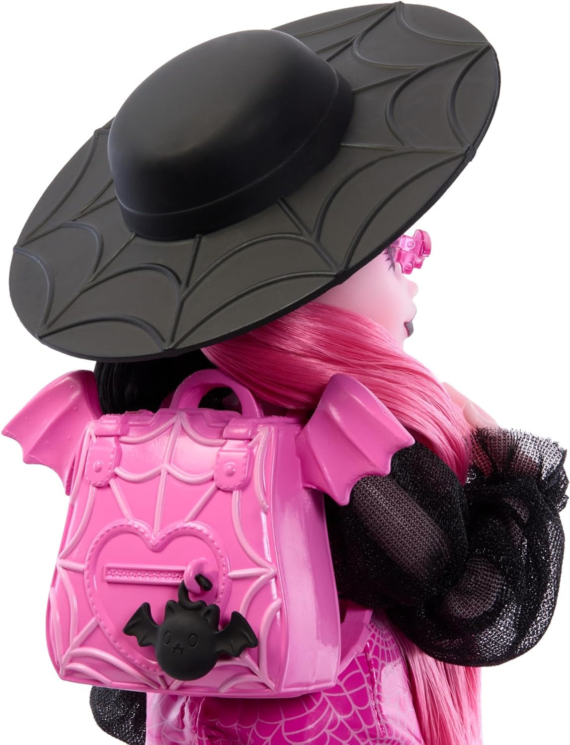 Monster High Draculaura dukke med sit kæledyr Count Fabulous flagermus kat og tilbehør såsom rygsæk, tryllebog, bento box og mere, HRP64 Naty Shop Dolls