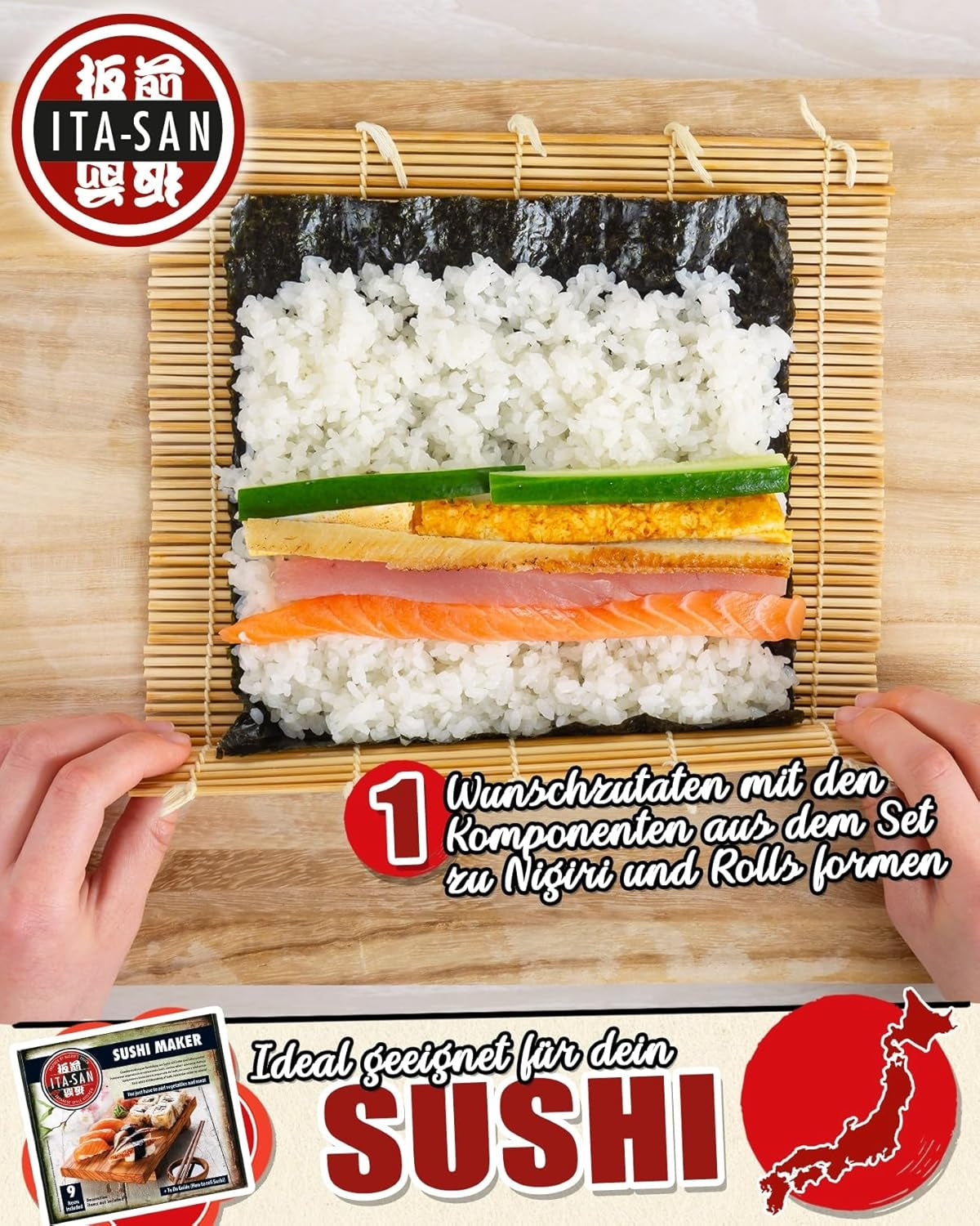 ITA-SAN Sushi Sæt (9-delt komplet sæt, ideel til begyndere, til prøve eller gave) 1 pakke