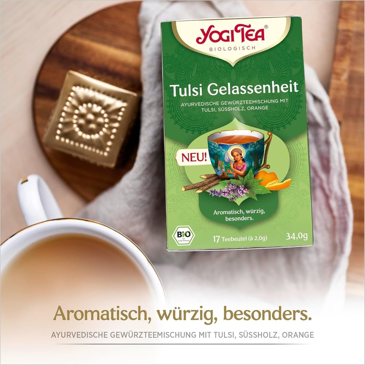 Yogi Tea - Tulsi Serenity Organic Herbal Ayurvedic Tea Nature's Koffein Free Tulsi Blend "Holy" Basilikum Lakrids & Orange Yogi Tea 3 Pack 3X17 teposer (51 teposer)