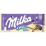 Milka Oreo Sandwich – Alpine mælkechokolade, fyldt med sprøde stykker Oreo cookies og glat vaniljecreme – 92g