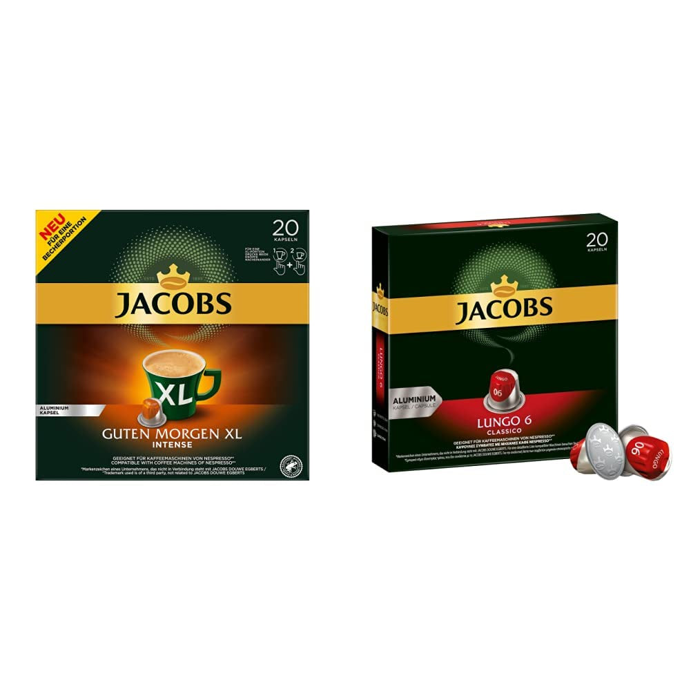 Jacobs Kaffeekapseln Guten Morgen XL Intense - 10er Pack (10 x 20 Getränke) & Kaffeekapseln Lungo Classico, Intensität 6 af 12, 20 Nespresso®* kompatibel Kapseln, 10 x 20 Getränke