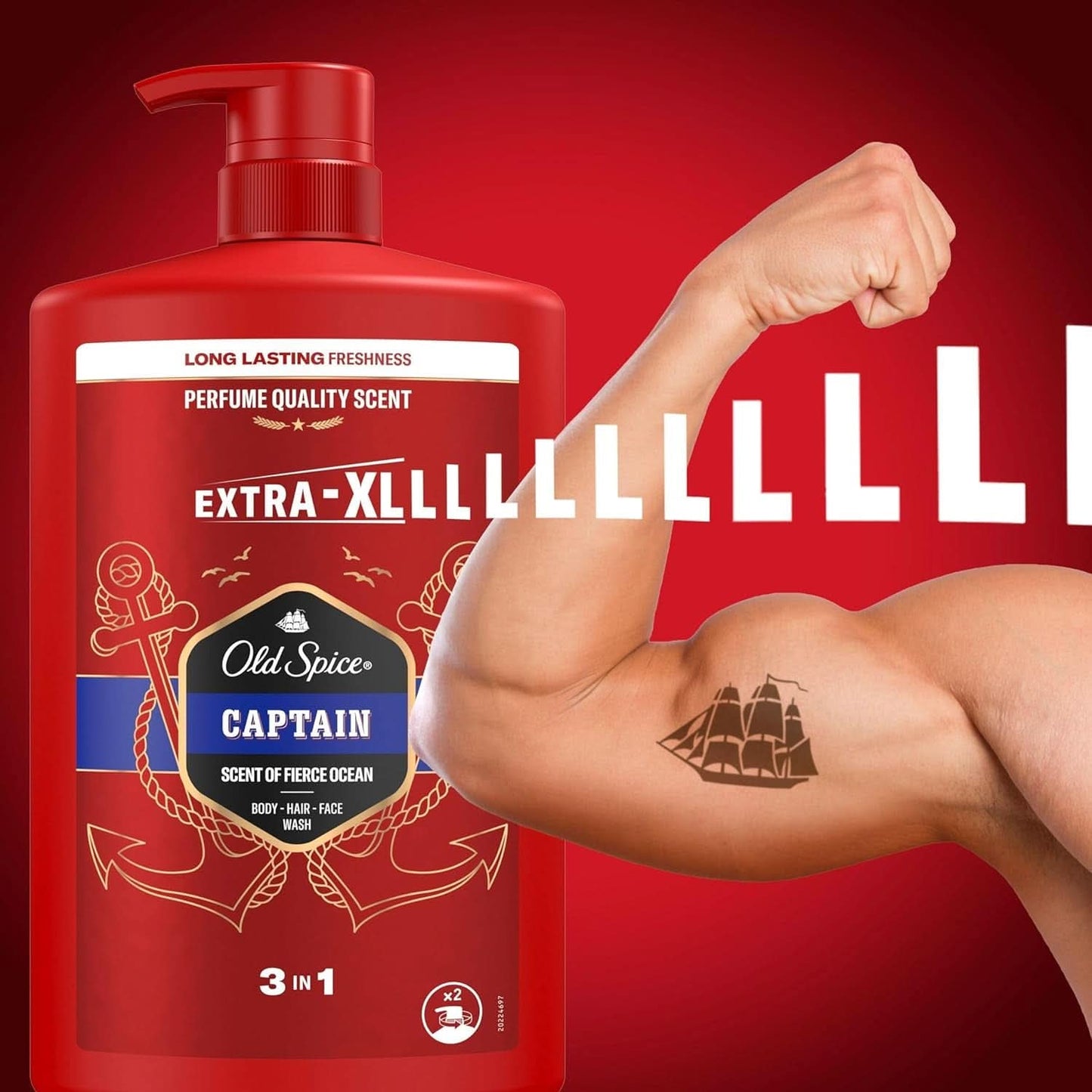 Old Spice Captain 3-i-1 brusegel og shampoo til mænd, 1 liter bruser og bad Naty Shop