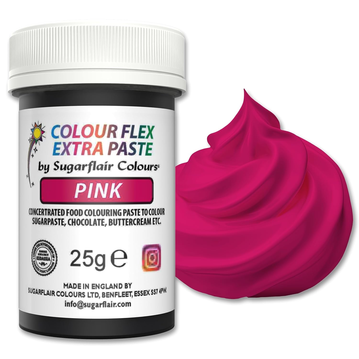 Madfarvepasta Sugarflair Colourflex Extra Pink Paste - Spiselig madfarve til smørcreme, chokolade, sukkerpasta, glasur, fondant, kageblandinger, dej og mere - 25g