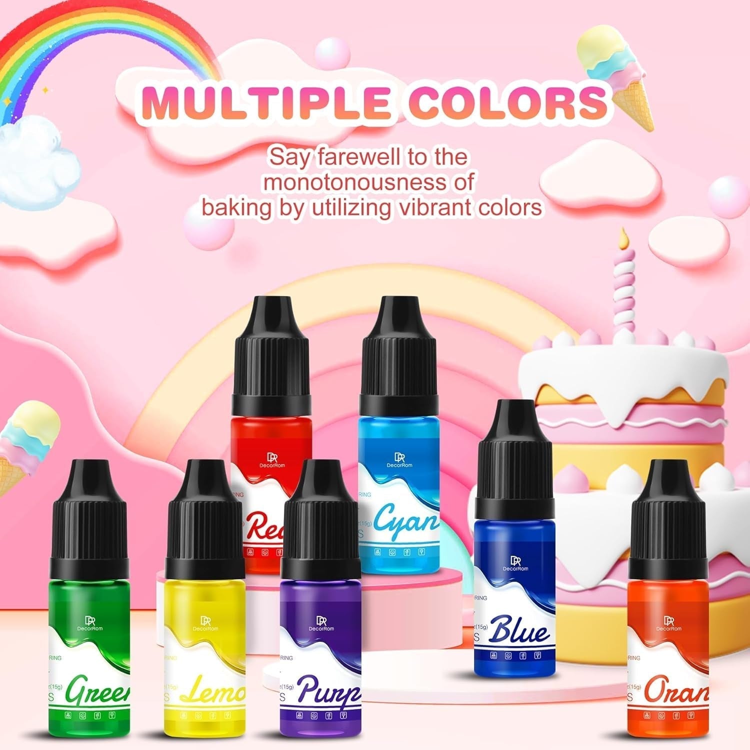 Gel madfarve - 7 x 15 ml koncentreret regnbuefarve til kagepynt, bagning, småkager, macarons - Sukkerfri madfarve til drikkevarer, kagepynt, Slime DIY
