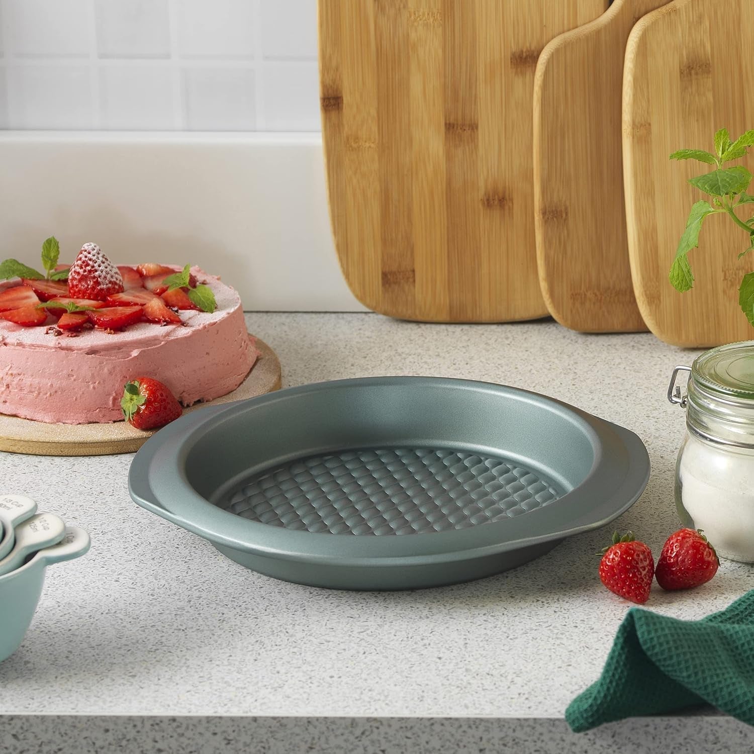 Progress BW09819G2EU7 Shimmer Kollektion, Round Backform Aus Kohlenstoffstahl Mit Antihaftbeschichtung, Ideal Für Pies, Kuchen, Torten Und Quiches, 28 Cm, Grün Forme og bageplader Naty Shop