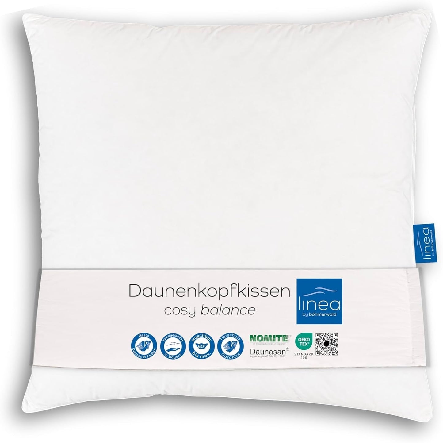 LINEA by Böhmerwald - Hyggelig - Højkvalitets balancepude, 80X80, 70% klasse 1 fjer, 30% ny dun, velegnet til allergi, vaskbar op til 60°C, fremstillet i Tyskland Naty Shop standardpuder Standard titel