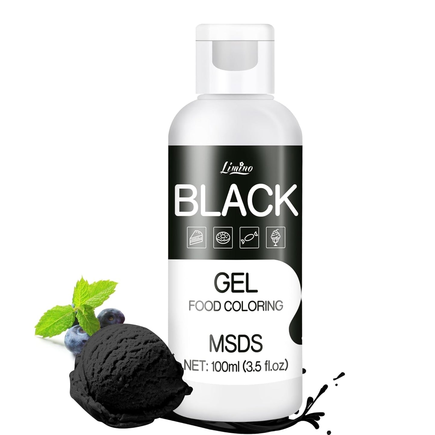 Gel-madfarve - 100 ml, Gel-madfarve til kager, bagning, småkager, makroner - koncentreret sukkerfri madfarve til kagedekoration, drikkevarer, påskeæg, DIY-slime (hvid)