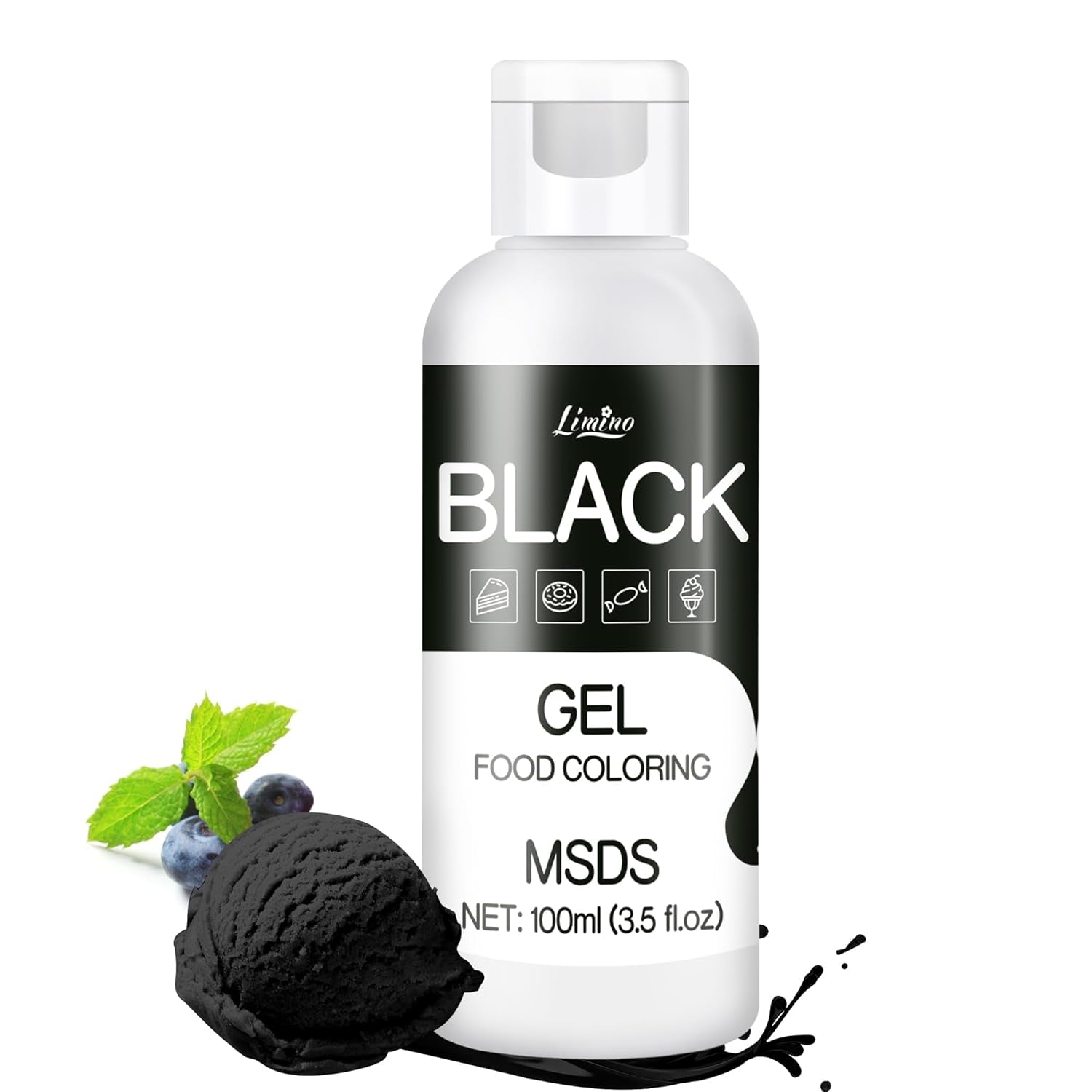 Gel-madfarve - 100 ml, Gel-madfarve til kager, bagning, småkager, makroner - koncentreret sukkerfri madfarve til kagedekoration, drikkevarer, påskeæg, DIY-slime (hvid)
