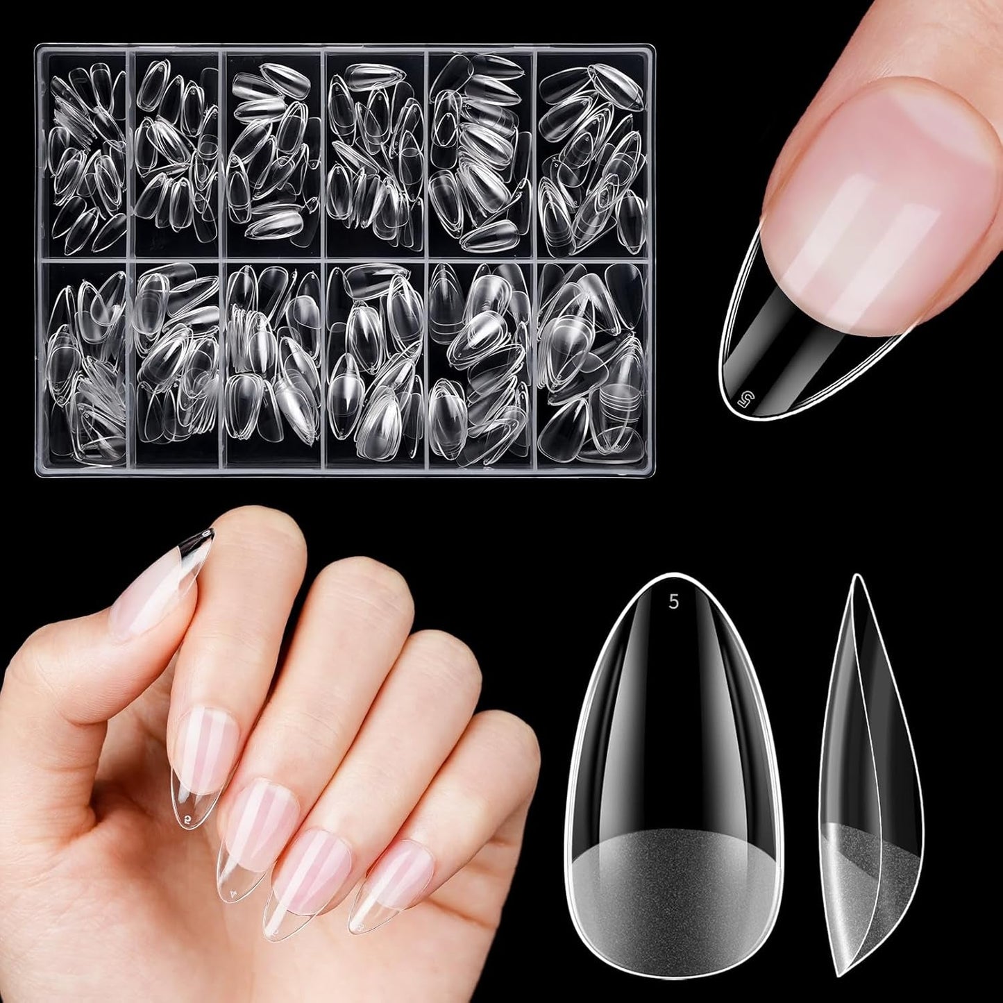 Korte kunstige negle 500 stk. Soft Gel Full Cover Neglespidser Til Gelnegle 12 Størrelser Forpolerede neglespidser Til Gelnegle Korte kunstige negle Kistenegleforlængelser med æske