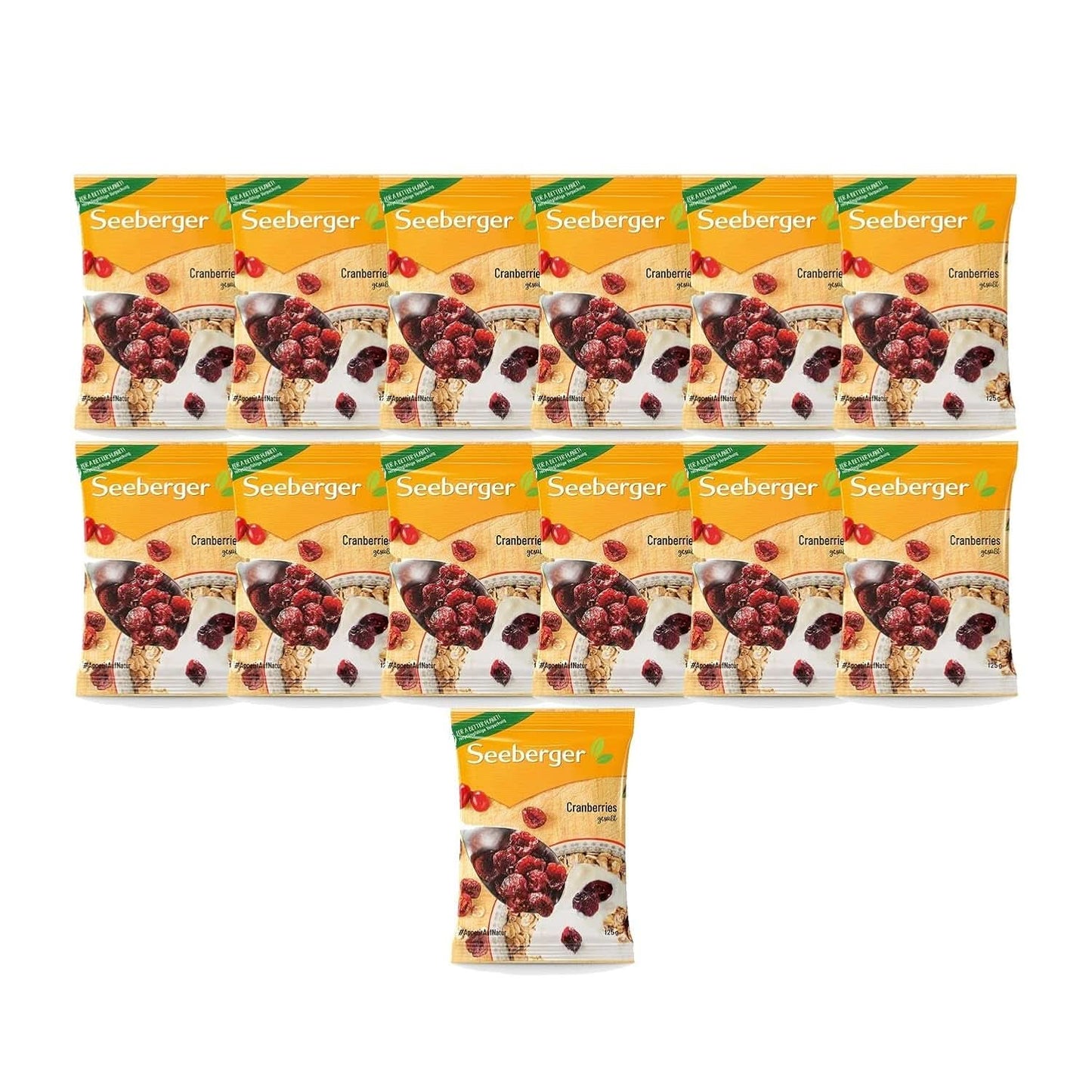 Seeberger tranebær, halverede canadiske tranebær, frugtagtig og sød, 13 x 125 gram Naty Shop dehydrerede produkter