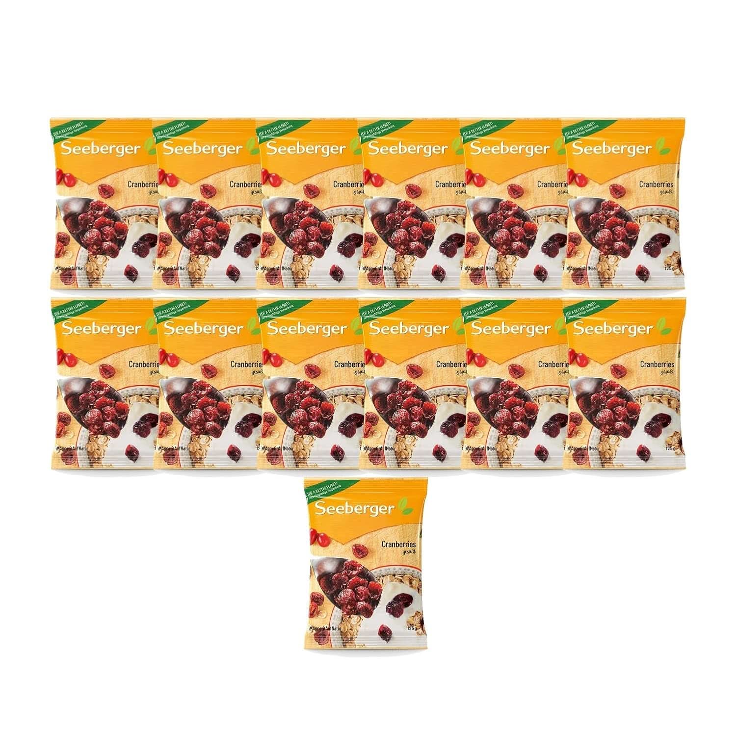 Seeberger tranebær, halverede canadiske tranebær, frugtagtig og sød, 13 x 125 gram Naty Shop dehydrerede produkter