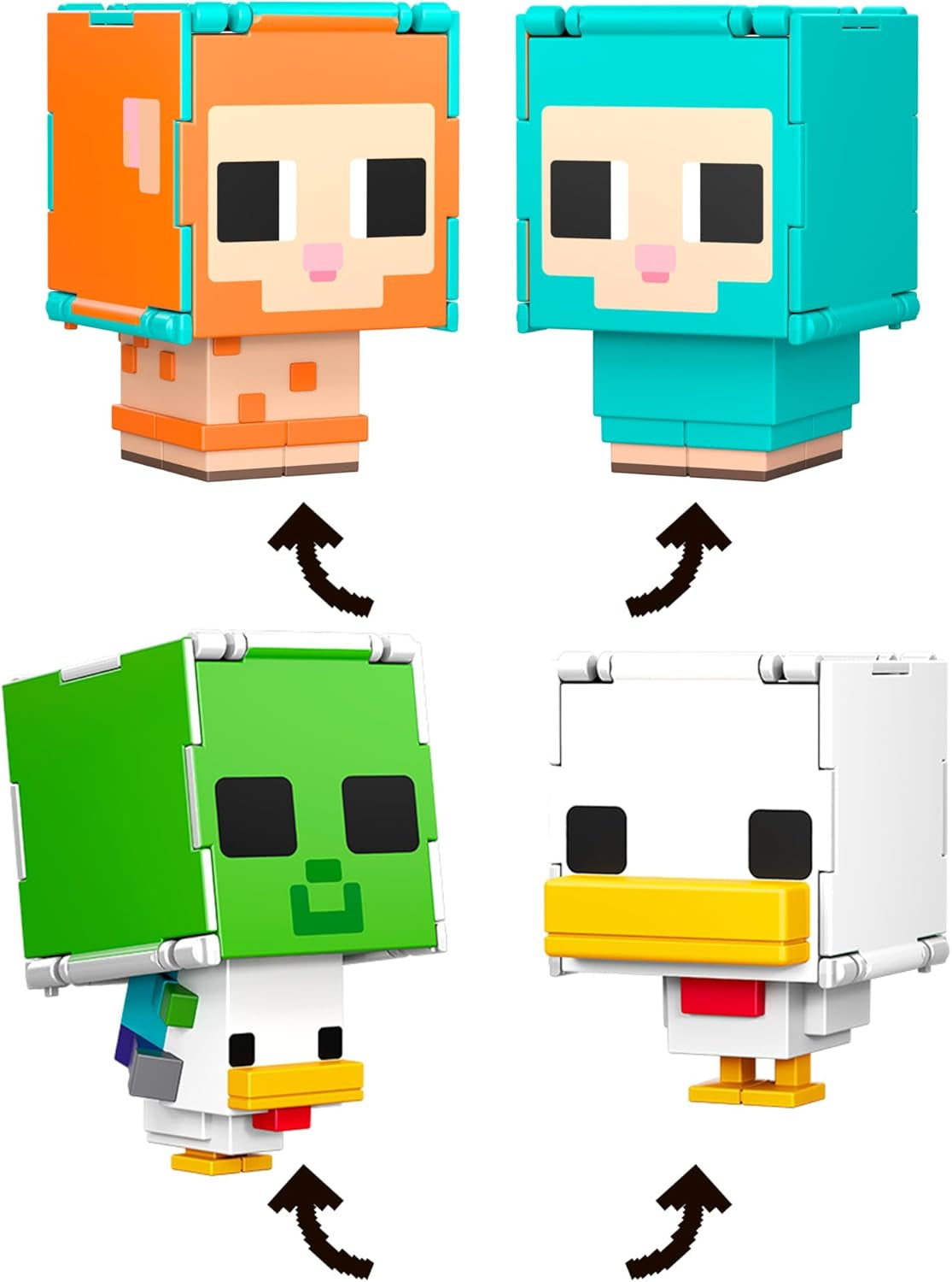 Mattel Minecraft Flippin' Figs får og kylling 2-pack med 2-i-1 legefigurer, store hoveder og pixeldesign HXK17 actionfigurer Naty Shop