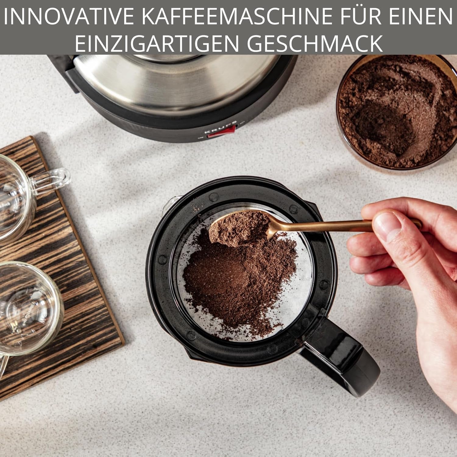 Krups T8 Filter Espressomaskine, 850 Watt, Auto Shut Off, 8-12 kopper, 1 L Kapacitet, Permanent Filter, Oplyst tænd/sluk-knap, Nem at bruge, Sort, KM4689