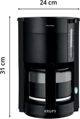 Krups F30908 ProAroma Espressomaskine med filter og glaskaraffel, kapacitet 1,25 l, 10-15 kopper, 1050 W, sort