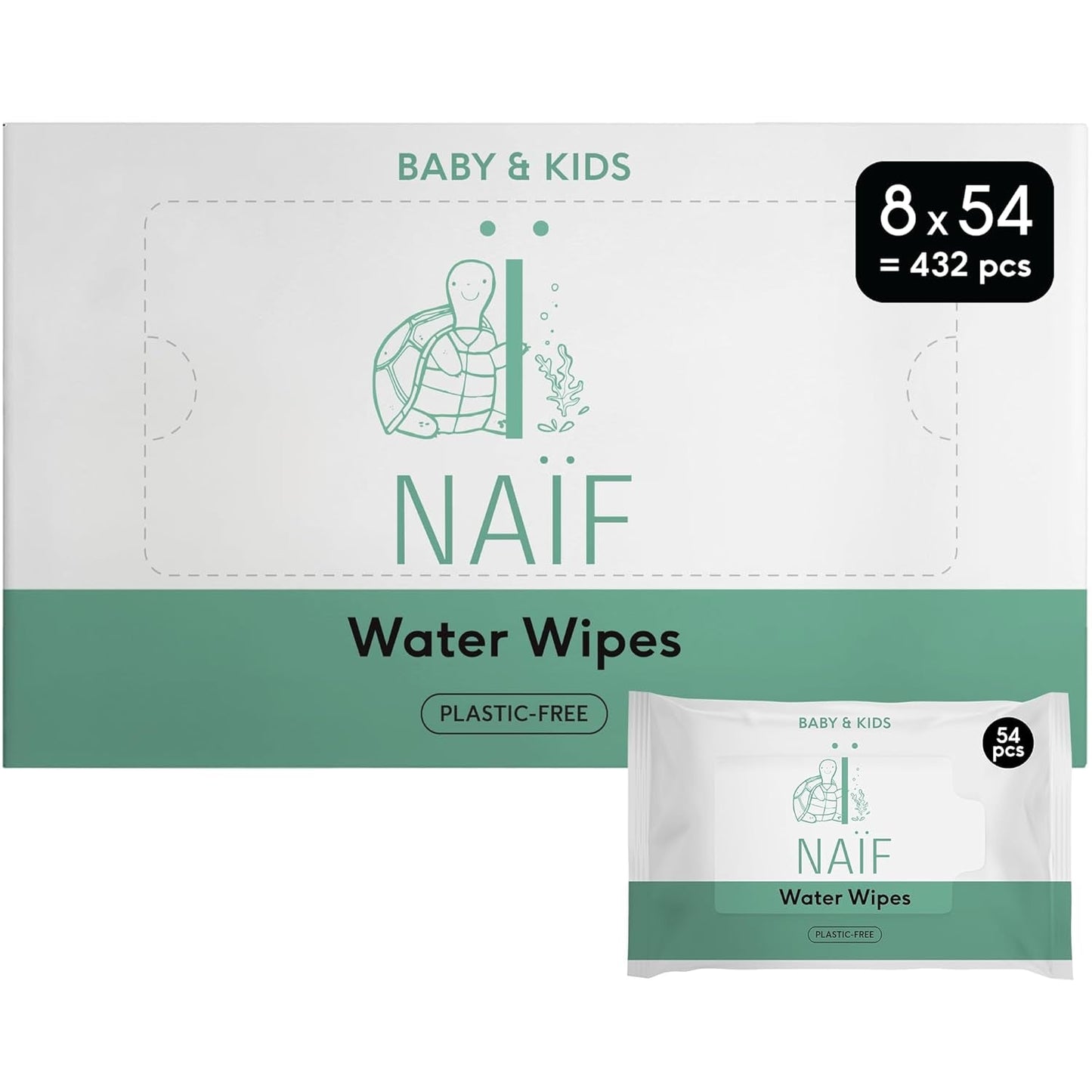 Naïf - Plastfri vådservietter - 1296 stykker (24 x 54 vådservietter) - Babybund, krops- og ansigtspleje - 99 % vand - 0 % duft og alkohol