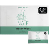 Naïf - Plastfri vådservietter - 1296 stykker (24 x 54 vådservietter) - Babybund, krops- og ansigtspleje - 99 % vand - 0 % duft og alkohol