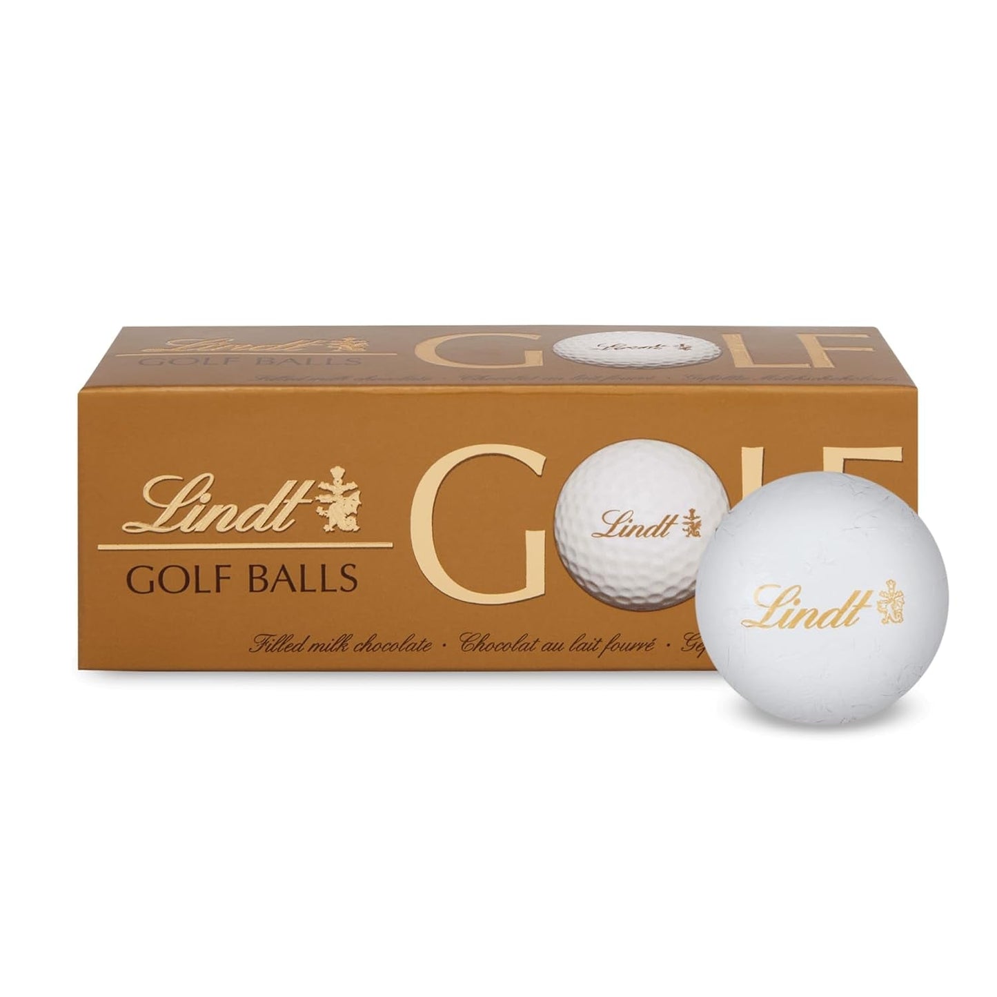 Lindt Schokolade - Golfbolde | 110 G| Drei Golfbälle Aus Lindt Vollmilch-Schokolade Mit Nougatcremefüllung Und Waffelstückchen | Pralinengeschenk | Gave til golfspiller | Schokoladengeschenk Naty Shop
