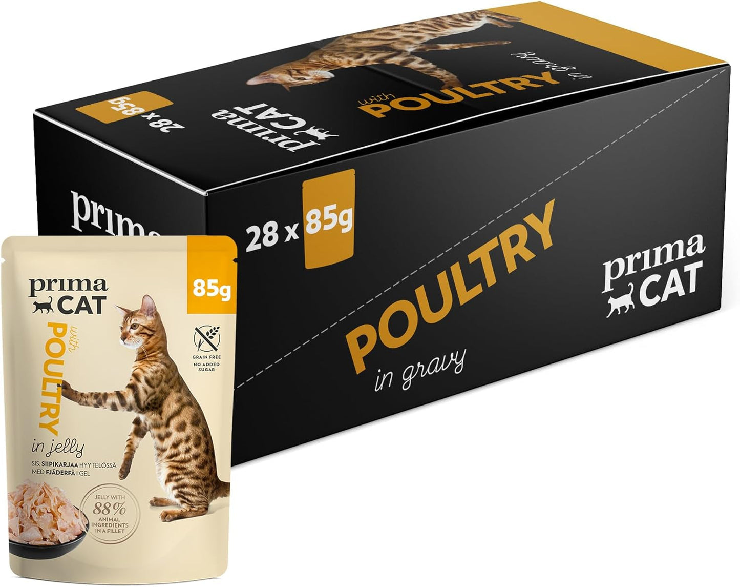 PrimaCat - Klassisk vådfoder til katte, smag af fugl i sauce, 28 x 85 g