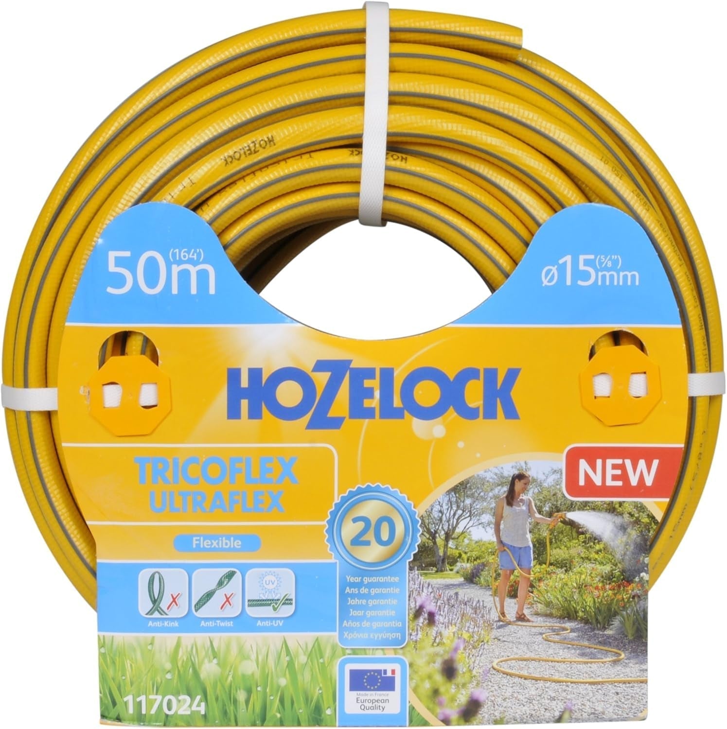 HOZELOCK - Tricoflex Ultraflex Slange Ø 12,5 mm (1/2") 20 M: Fleksibel haveslange, vejrbestandig, vrid- og bøjningsbestandig, lavet af 40 % genanvendt PVC [117002], gul