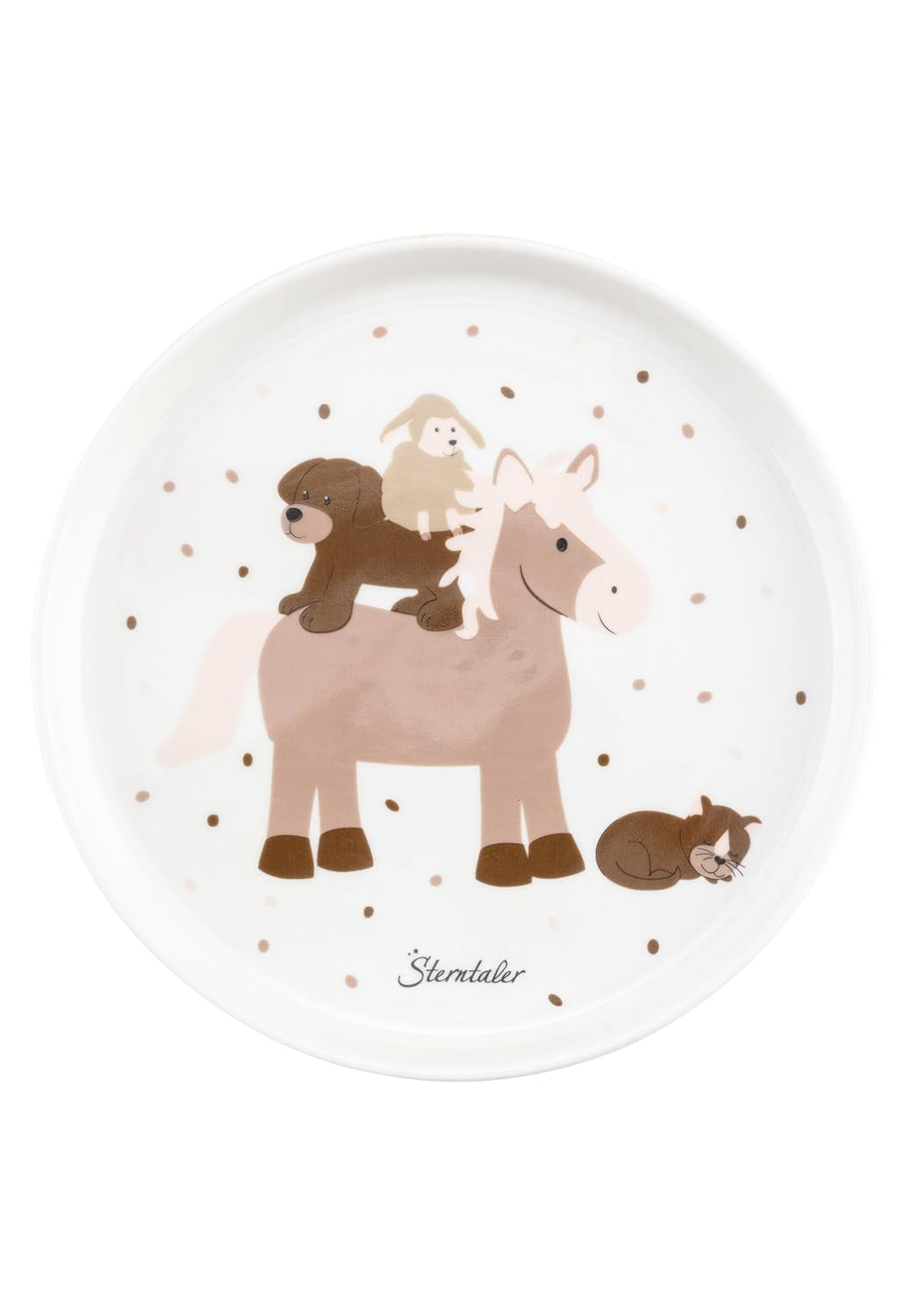 Sterntaler porcelænsstel rustikt design - skridsikker og aftagelig silikonebundt porcelænsstel - Baby & børnestel med tallerken, 400 ml skål og 200 ml krus, hvid
