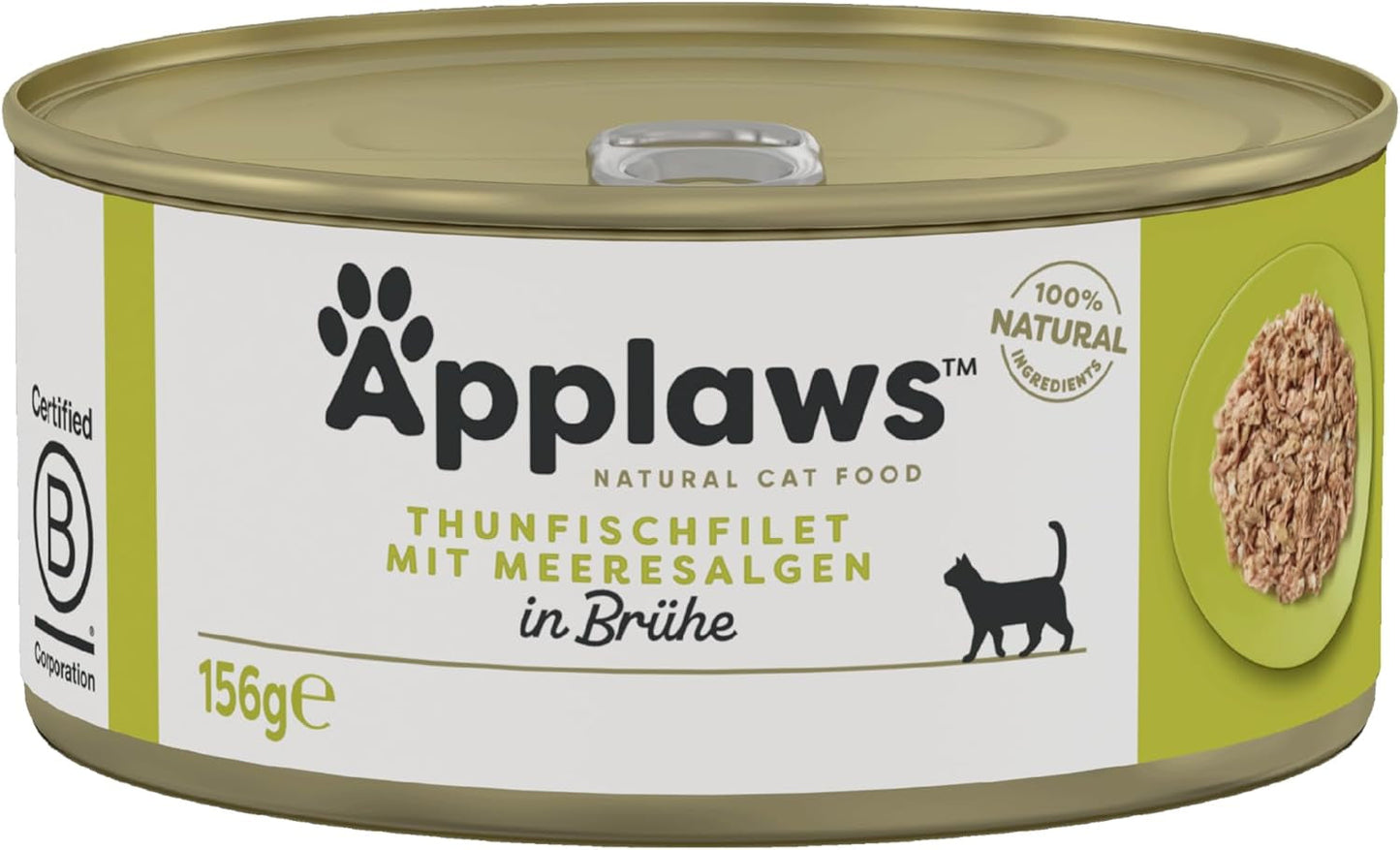 Applaws 100% naturlig Premium-Nassfutter for Katzen, Thunfischfilet med Algen i Brühe - Pakning med 24 x 156g Dosen