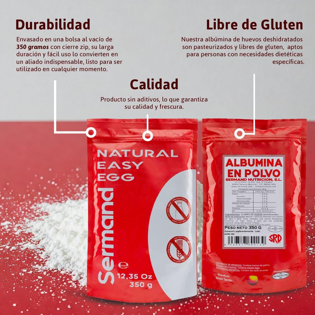 Eiklarpulver (350g) | Getrocknetes Eiklar Pulver | Eialbumin für Backen & Kochen | Ohne Zusatztoffe | Laktosefri Zip-Bag emballage