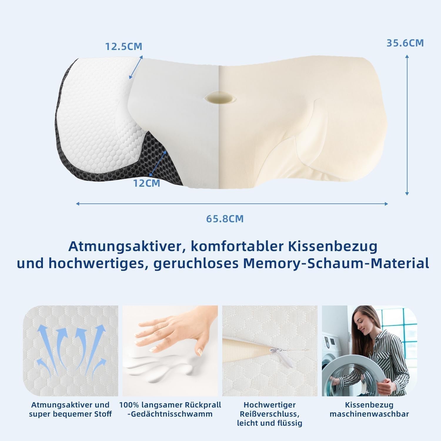 IDEA Nakkesmertepude Ortopædisk pude Lavet af Memory Foam Pude Ergonomisk nakkepude for optimal støtte Anti-snorkepude til side, ryg og mave Sove Cervikal ortopædiske puder Naty Shop