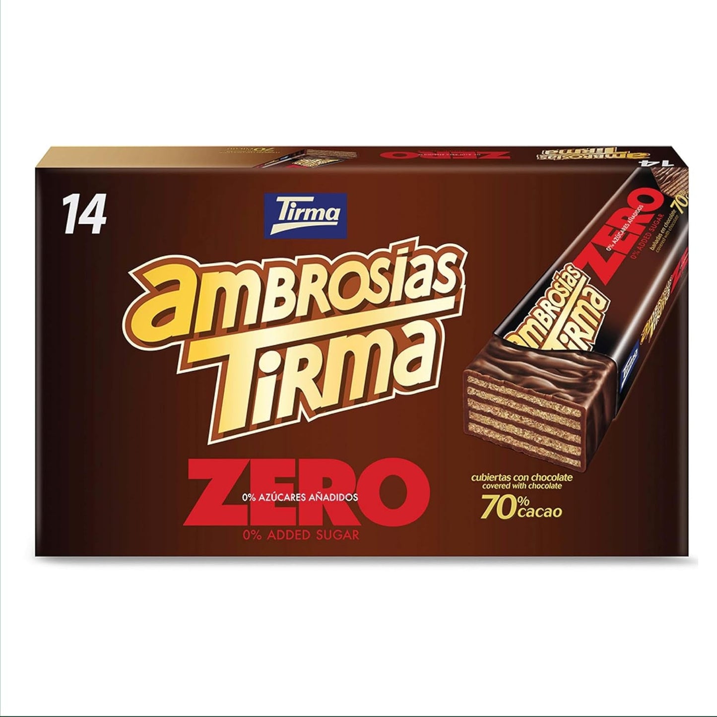 Vafler med mørk chokolade Tirma 70% kakao | Uden tilsat sukker | Velegnet til keto-diæter | Lav kulhydrat | Til diabetikere Chokoladewafers Multi Pack | 3 stk | 64,5 g