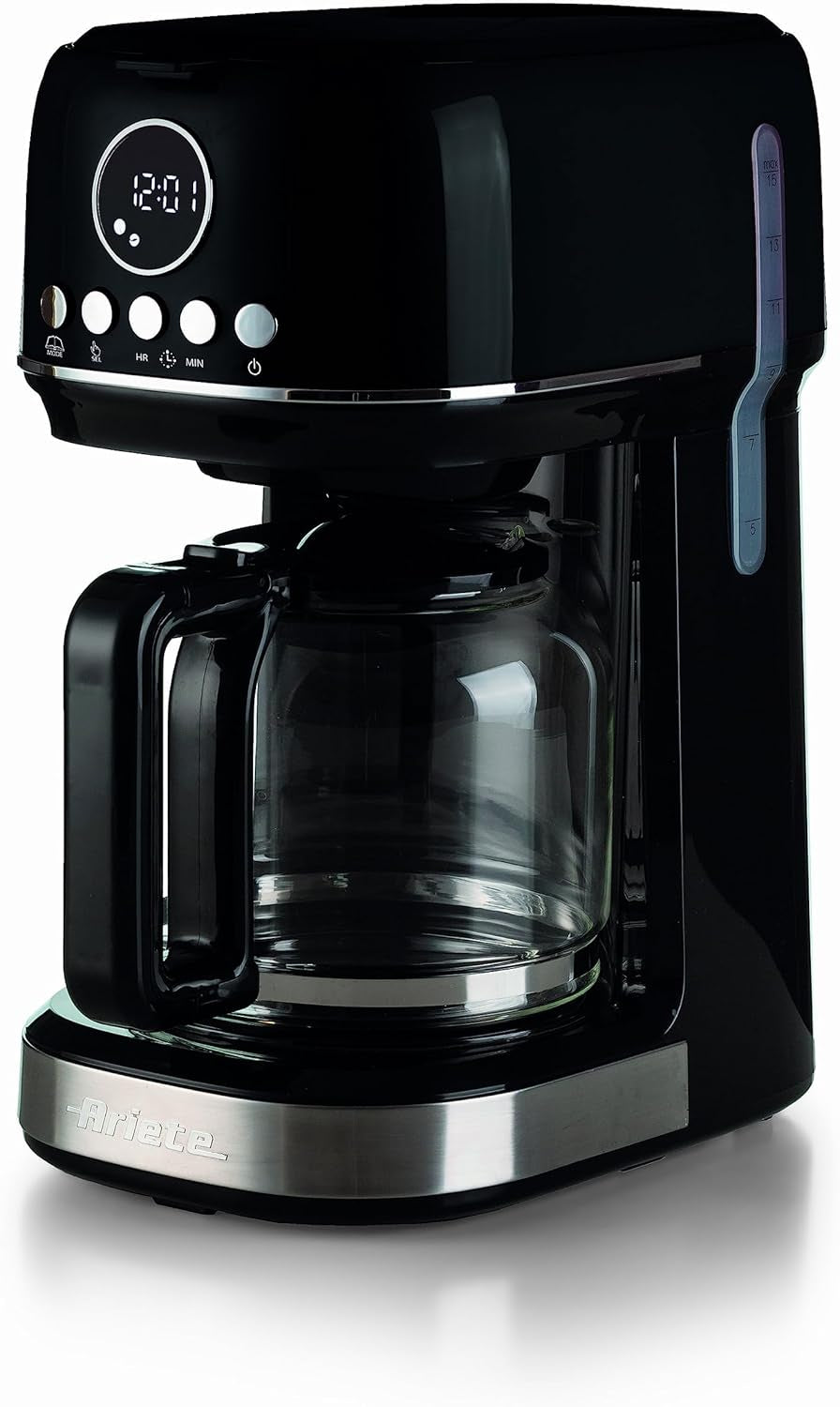 Ariete Moderna 1396 Filter Espressomaskine til fremstilling af amerikansk kaffe Op til 15 kopper Glaskaraffel Varmeplade LCD-skærm Aftagelige og vaskbare filtre Hvid