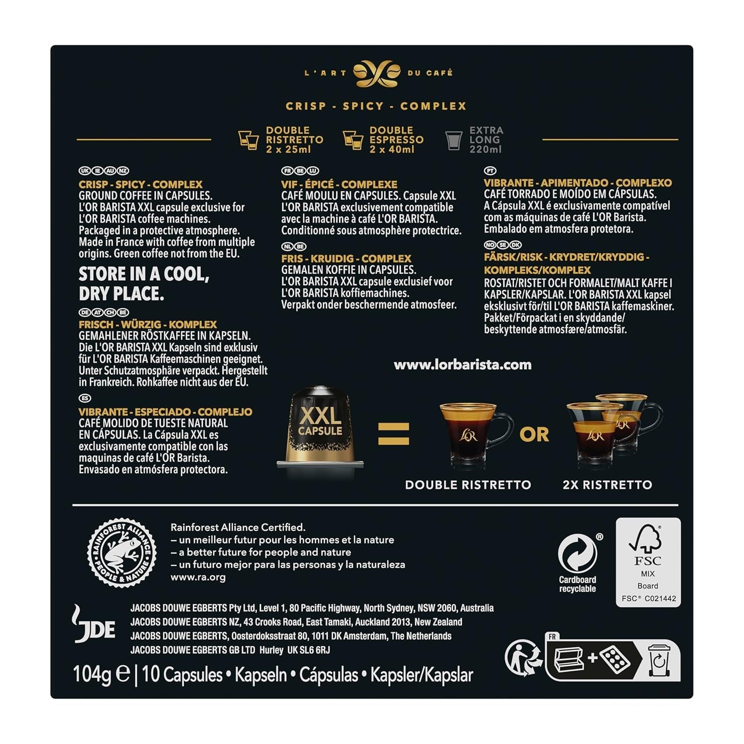 L'OR Barista Kaffeekapseln Ristretto, eksklusivt til L'OR Barista Maschinen, 5er Pack, 5 x 10 Kapseln