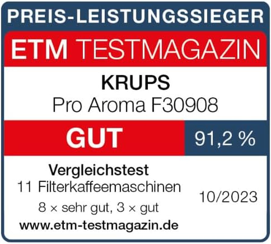 Krups F30908 ProAroma Espressomaskine med filter og glaskaraffel, kapacitet 1,25 l, 10-15 kopper, 1050 W, sort