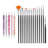 Nail Art Pinsel Sæt, 20 stk Nageldesign Malerei Pinsel, Professionelle Nail Art Design Pinsel, Nail Fine Liner Pinsel, Pink