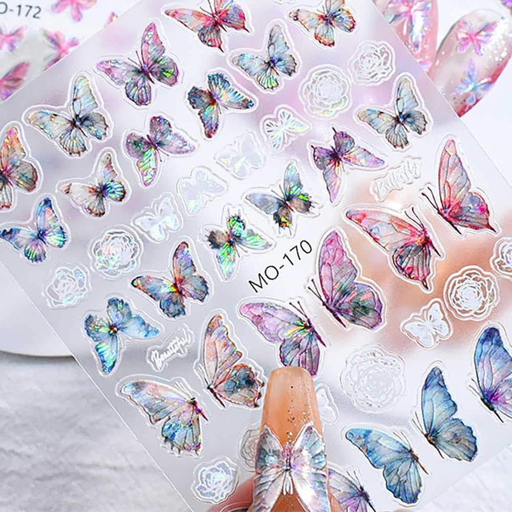 5D prægede sommerfugle negle klistermærker selvklæbende sommerfugle negle dekoration klistermærker aurora sommerfugl negle art stickers negle tilbehør design sommerfugl negle stickers negle art stickers