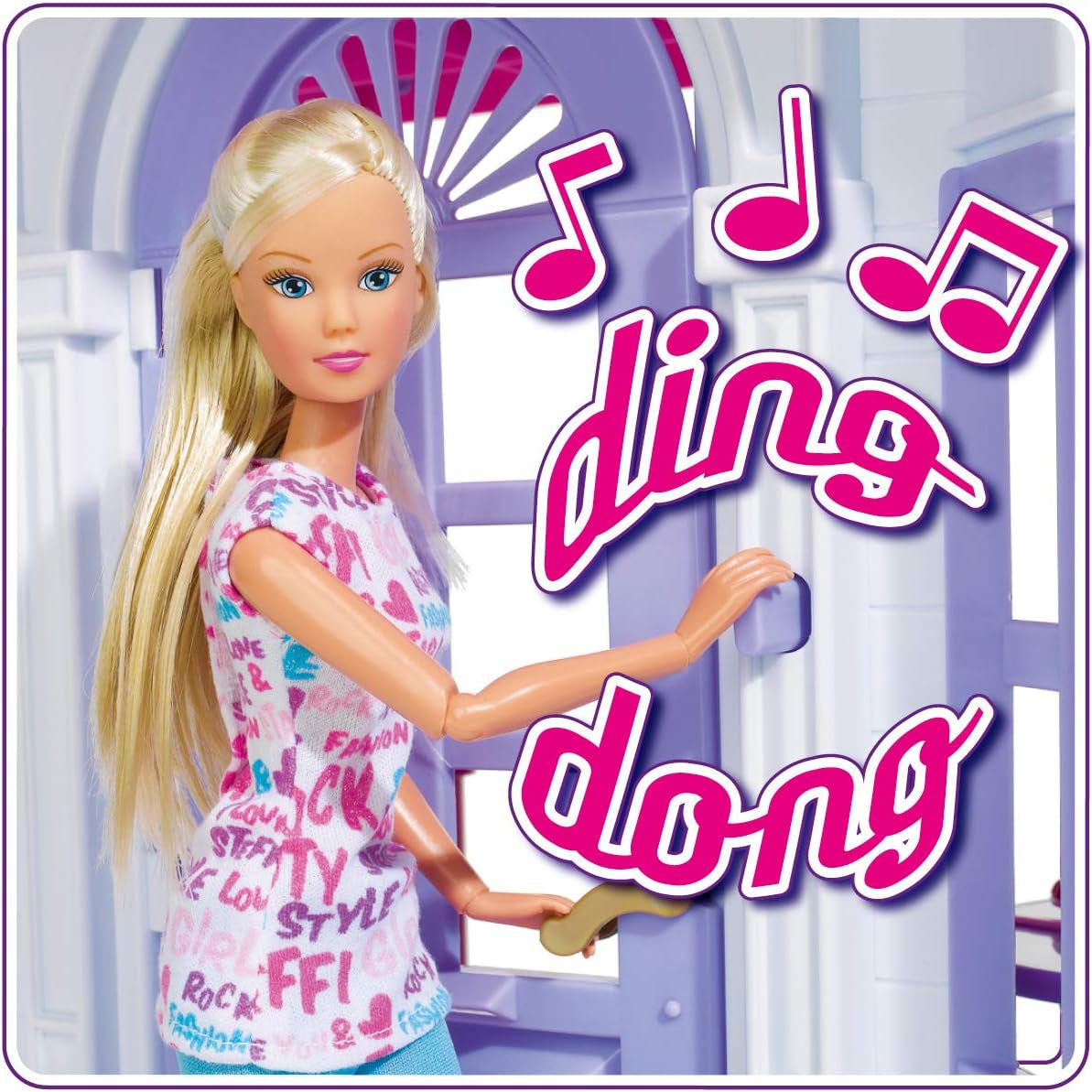 Simba 104661996 - Steffi Love Dreamhouse, Stort Legehus, 4 Værelser, INGEN DUKKERE, 84 cm høj, To Etager, Funktionel Klokke, Sammenklappelige Naty Shop Dukkehuse