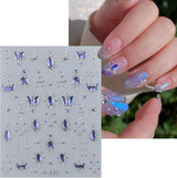 JMEOWIO 3D Nagelsticker Blauer Nail Art Sticker Selbstklebend Nagelaufkleber 5D Stereoskopisk Mondstern Dekoration Nageldesign Tilbehør 1 Blatt