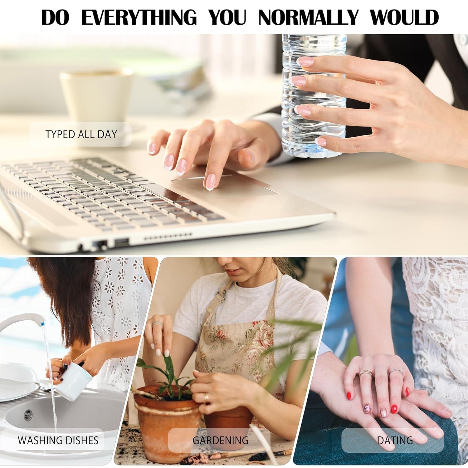 Selvklæbende kunstige neglesæt - franske falske negle - 24 stykker Kort firkantet design Hvid Pink Gradient Kunstige Negle Ballerina Manicure (Kort Pink Gradient)