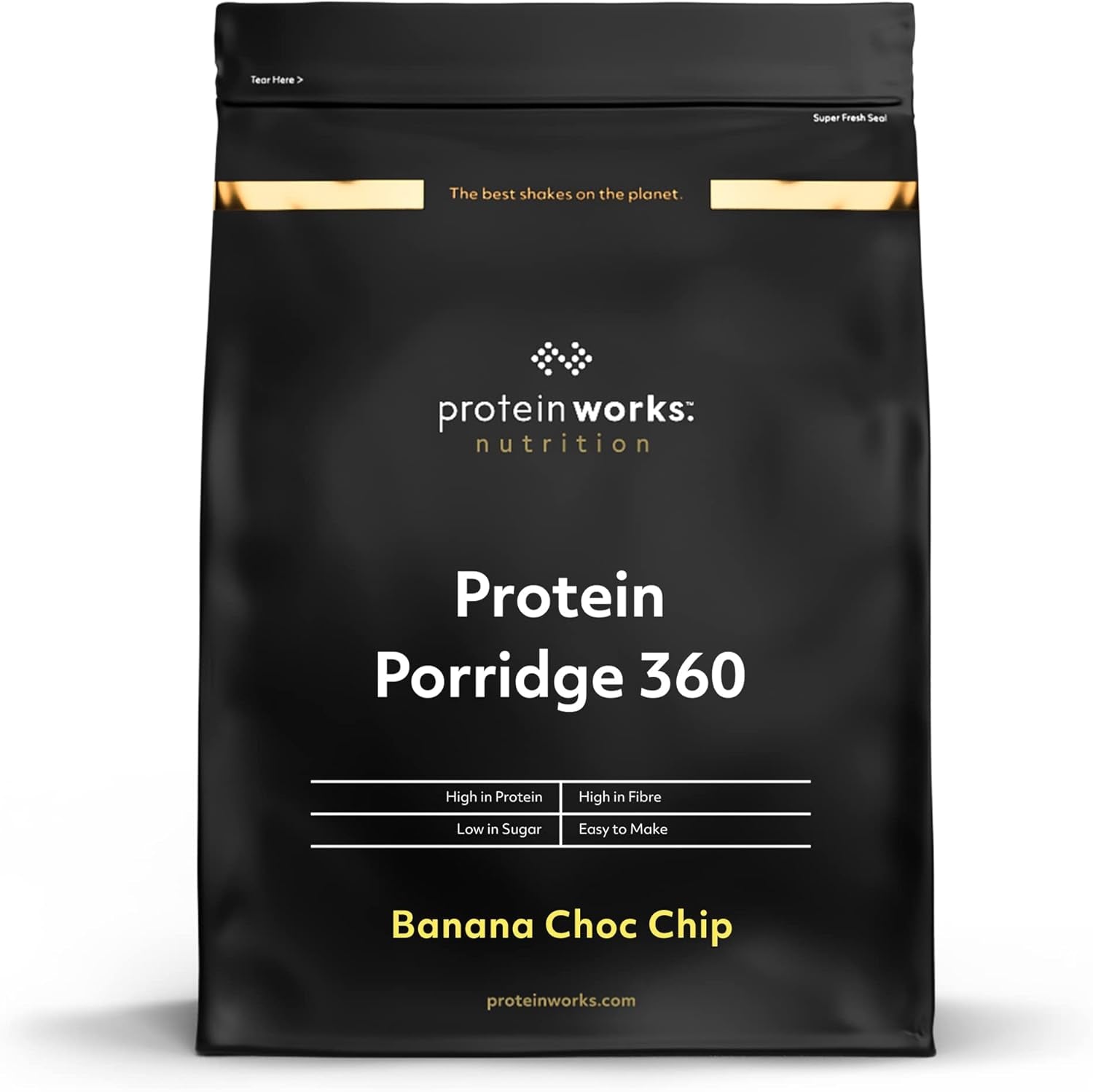 Protein Works - Proteingrød 360​| Myte Yderligere vitaminer og mineraler | Proteinreiches Frühstück | Kalorienarme Haferflocken | 6 portioner | Banan-choko-chip | 500G Cereal Naty Shop Standardtitel
