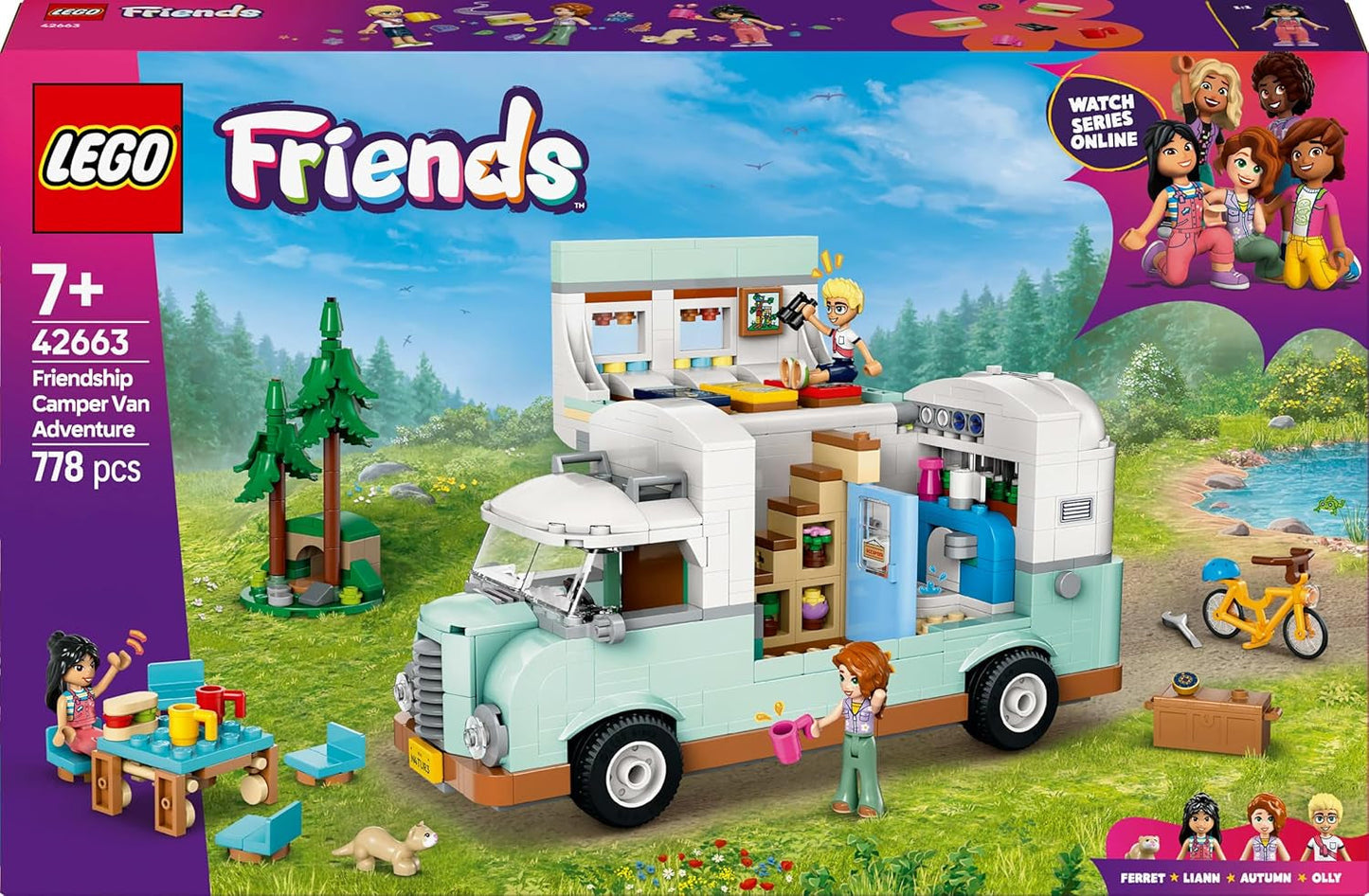 LEGO Friends campingvogn, rollespilsbyggesæt med legetøjskaravane, gave til piger fra 7 år og opefter, kreativt legesæt med 3 minifigurer og ilderdyrefigur 42663 byggesæt Besuche den LEGO-Store