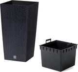 Prosperplast potter/potter i rattan-look med indsats | 32,5 x 32,5 x 61 cm | antracit | vejr- og UV-bestandig | lavet af robust plastik | til indvendig og udvendig