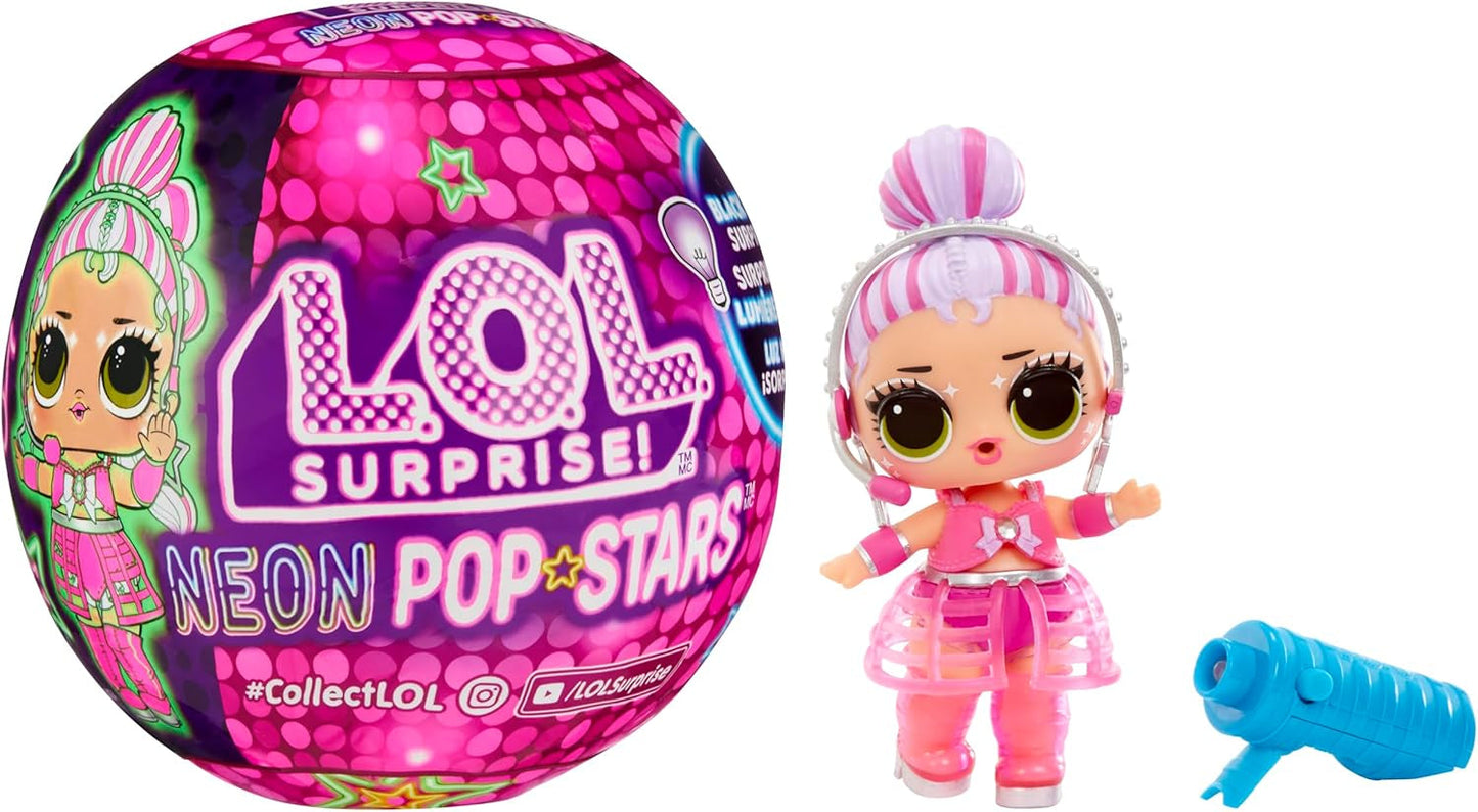 L.O.L. Overraskelse! Neon Pop Stars Tots - 1 sort lys magisk overraskelsesdukke, blind indpakning, 7 samledukker, hver med neonmærkater og tilbehør, gave til børn 4+ Naty Shop Dolls Standardtitel
