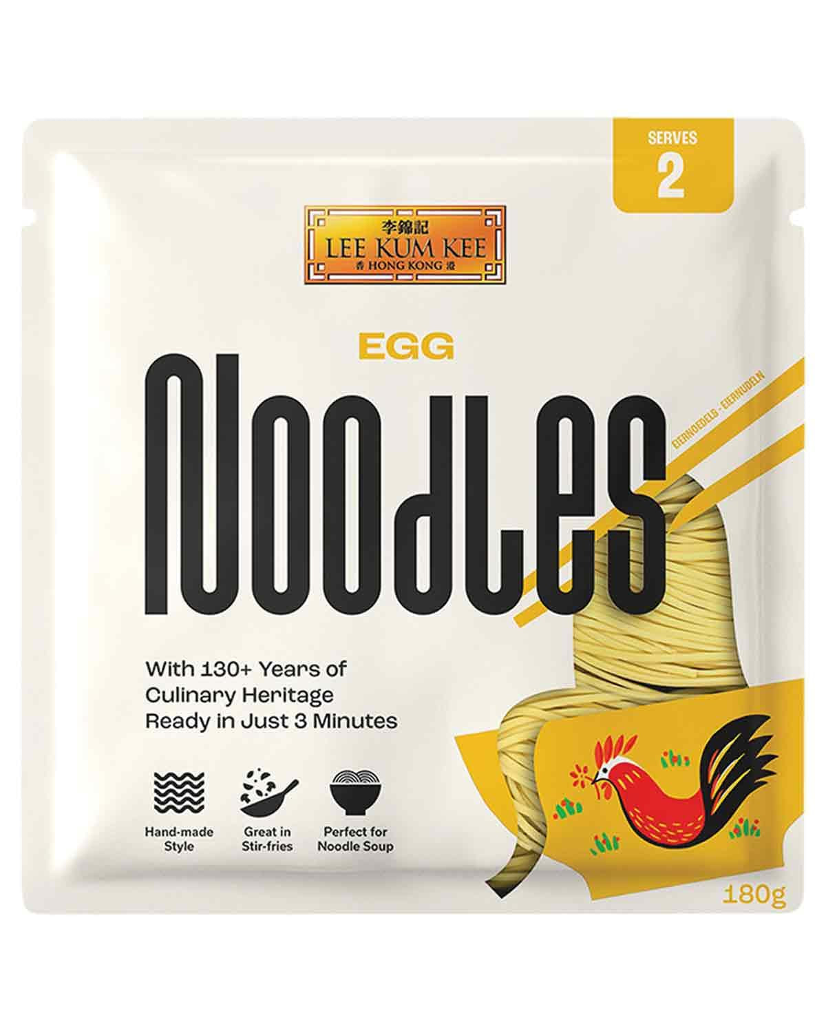 LEE KUM KEE ægnudler - asiatiske ægnudler, klassikerne til wokretter og supper, halvtørre nudler, klar på 3 minutter, to portioner pr. pakke, 6 x 180g multipak
