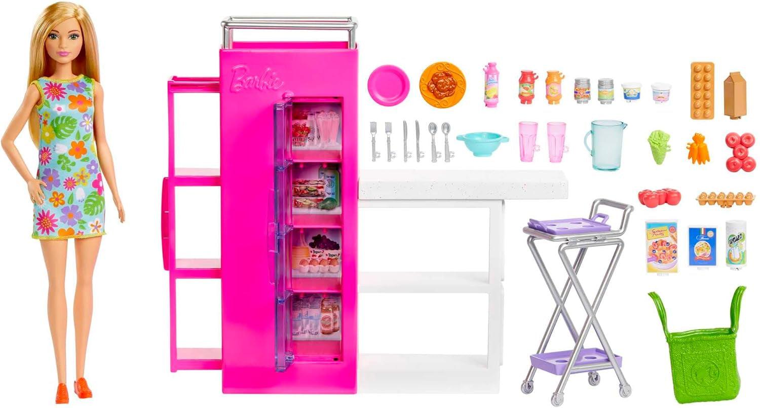 Barbie Dukke Pantry Legesæt med 25+ køkkendele og tilbehør - Perfekt til små foodies og gave til børn fra 3 år og opefter, HJV38