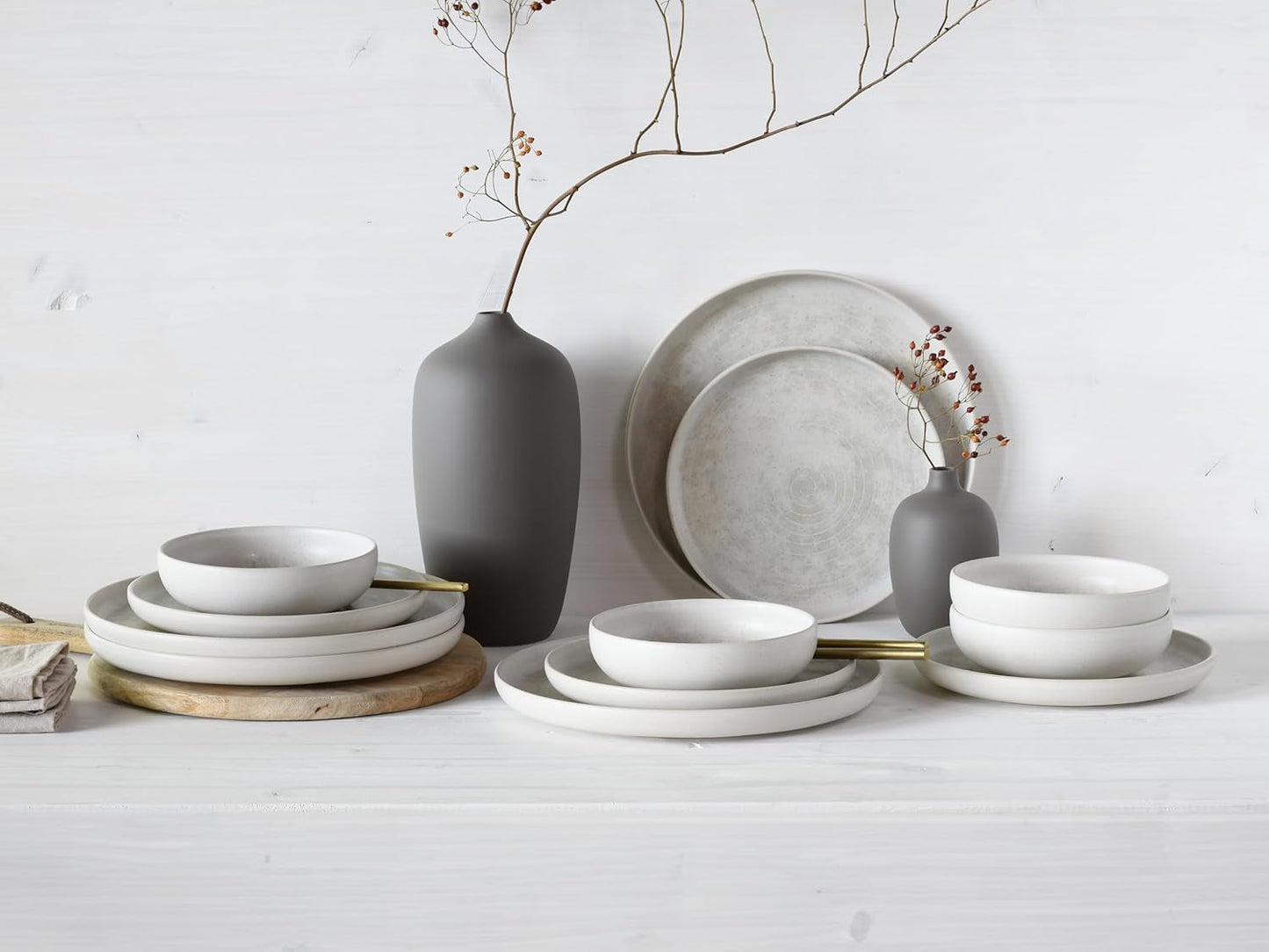 CreaTable, 23714, Uno Athena-serien, 12-delt porcelænssæt til 4, tallerkensæt i porcelæn, tåler opvaskemaskine og mikroovn, fremstillet i Portugal