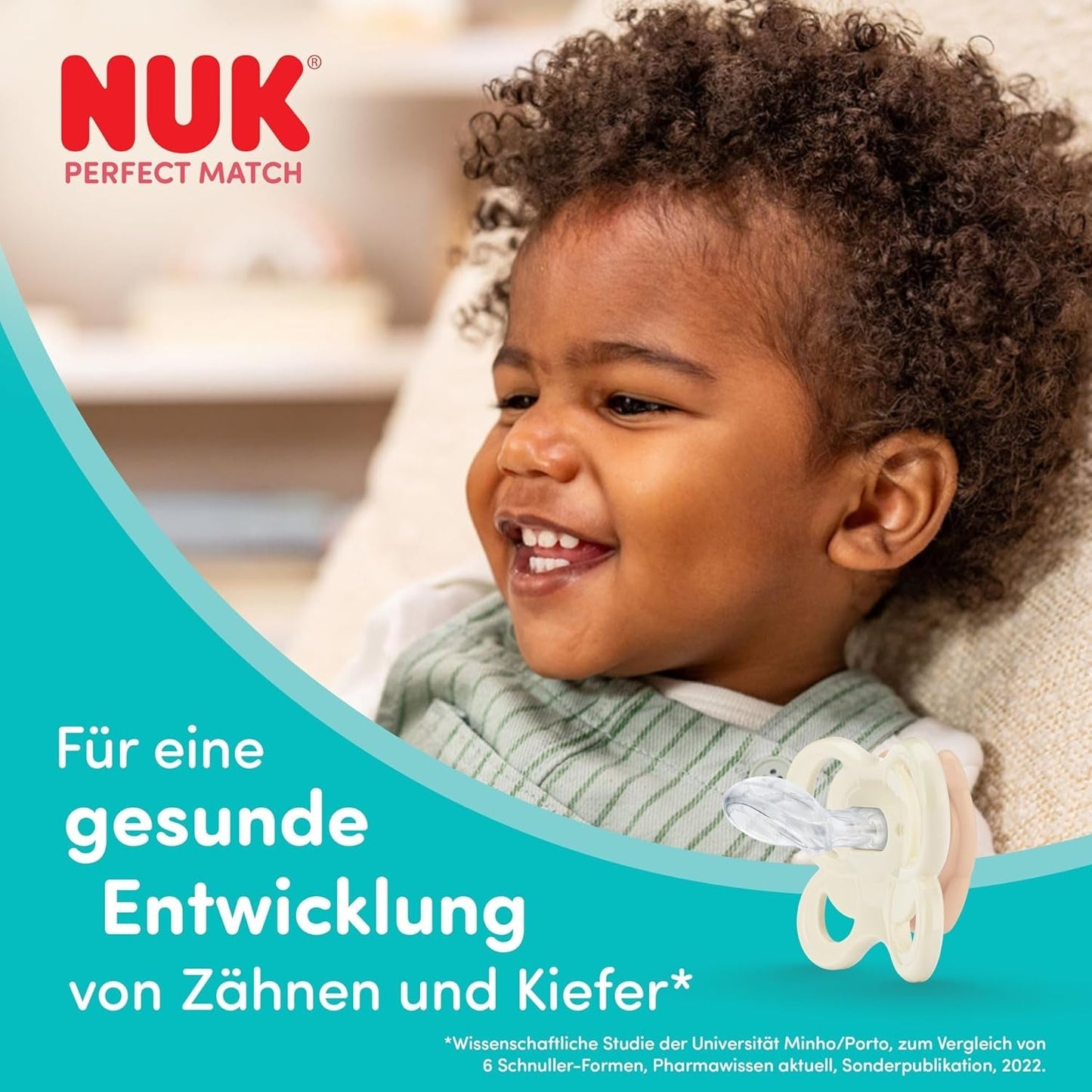 NUK Perfect Match luftsutter til babyer | 0-6 måneder | Ortodontiske sutter, der fremmer luftcirkulationen og forhindrer savlen | 95 % accept af babyer** | Ræv/Bamse | Pakke med 2