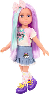 Glitterpiger - Luma - 36 cm artikuleret dukke - Unikt lilla hår og lilla øjne - Hårforlængelser, sløjfe, klips og farverigt outfit - 3 år +
