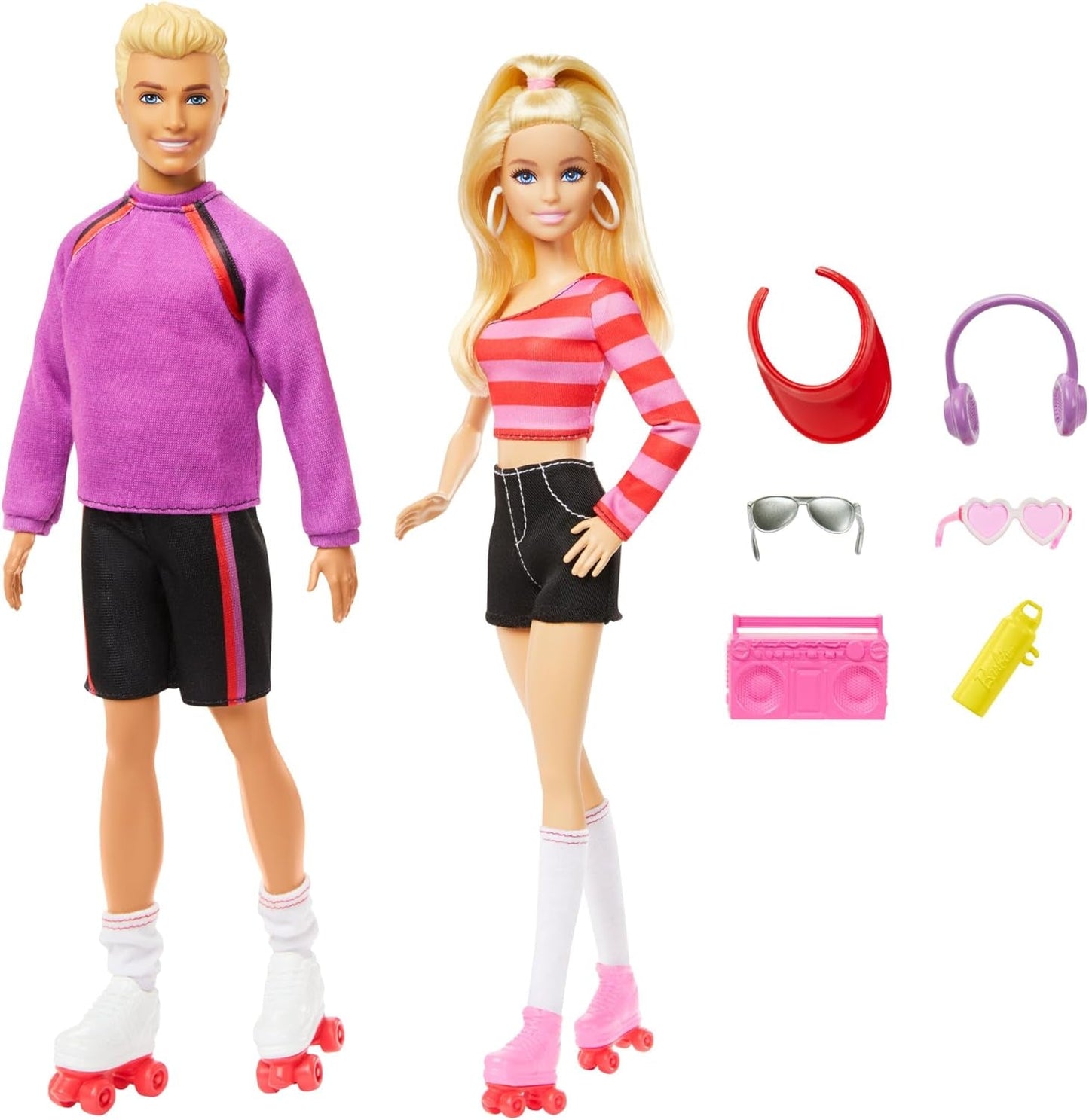 Barbie Fashionista sæt med 2 modedukker og 6 tilbehør, Barbie og Ken modedukker på ruller, 65 års jubilæums samlerfigurer, HXK90 Naty Shop Dukker
