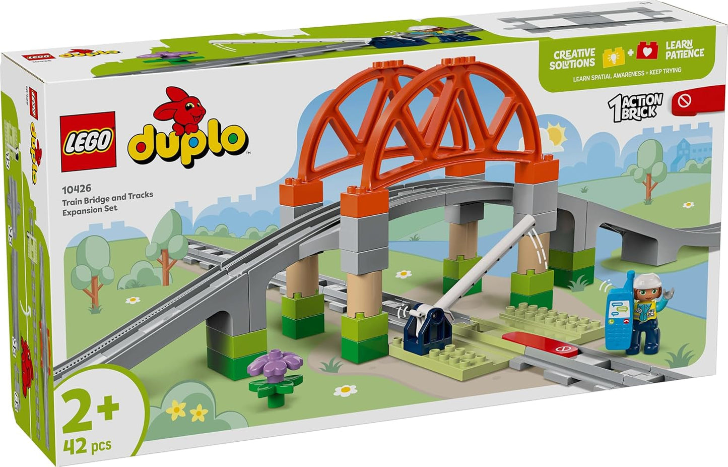 LEGO DUPLO Bybanebro og spor - Udvidelsessæt, Gave til børn fra 2 år, Bygge- og genopbygningssæt, Udviklingssæt til børnehaver, Pædagogisk legetøj 10426 Byggesæt Besuche den LEGO-Store