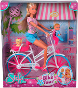 Simba 105739050 - Steffi Love Bike Tour, Steffi og Evi i deres tre-etagers slot med gynge, møbler og masser af tilbehør, 40 stykker, 102x90x38cm, til børn fra 3 år og opefter