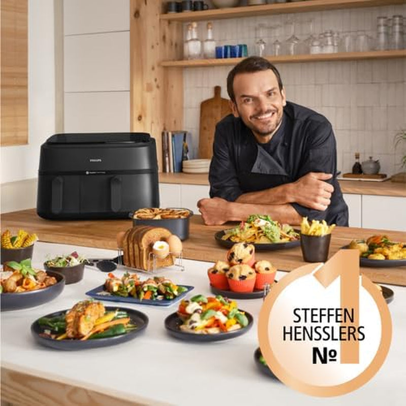 Philips Airfryer Dual Basket 3000 Series, 9L, 2 kurve, 2 fade klar på samme tid, Rapidair-teknologi plus varmluft Hvidevarer Naty Shop